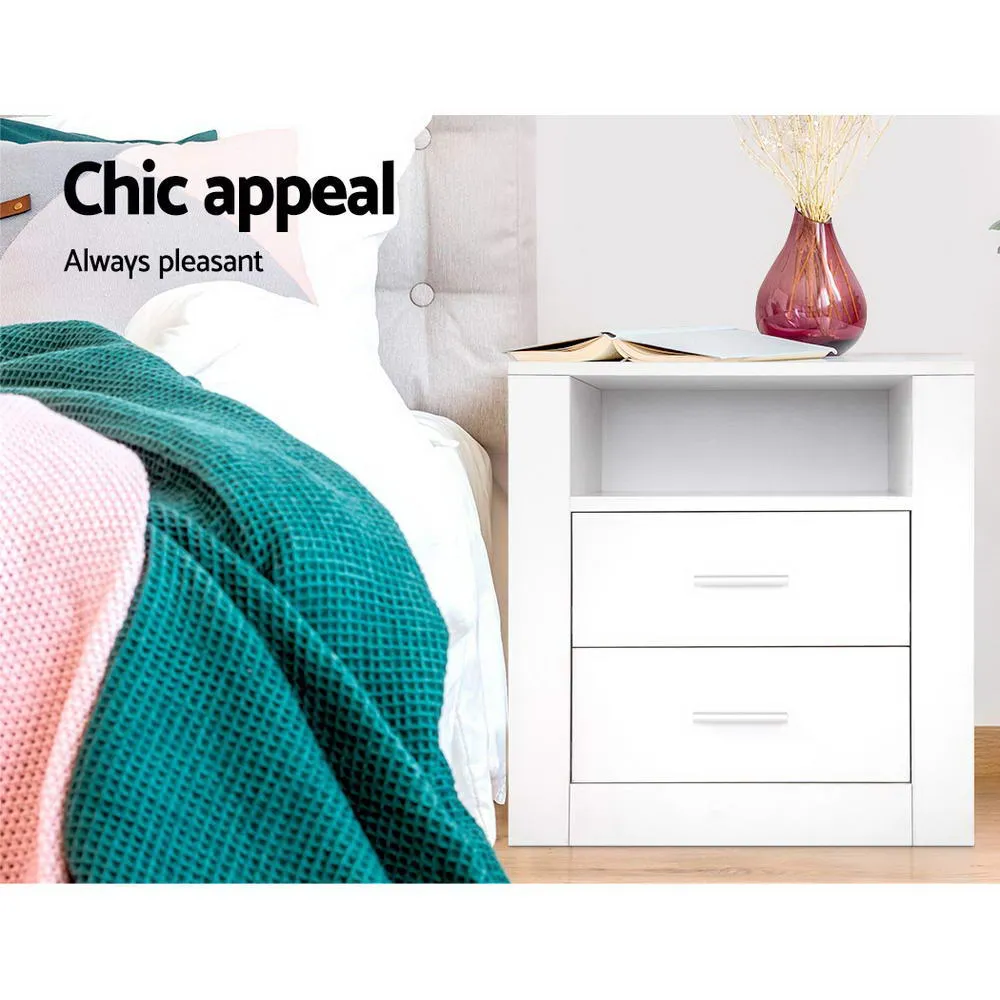 Eustache Wooden Bedside Tables Storage Cabinet Side Table with 2 Drawers - White