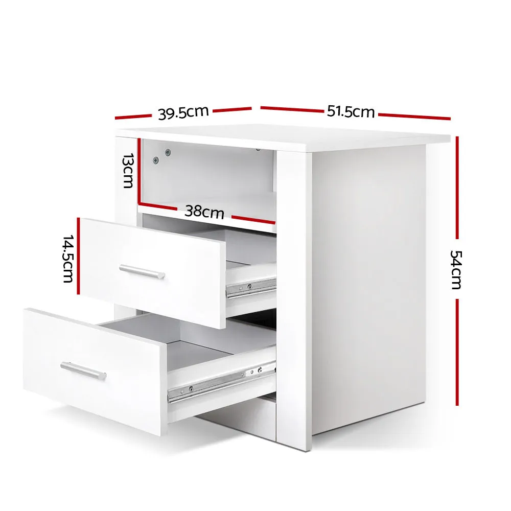 Eustache Wooden Bedside Tables Storage Cabinet Side Table with 2 Drawers - White