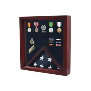 Flag Medal Display Case, Wood Military Flag Medal Shadow Cherry Boxes.