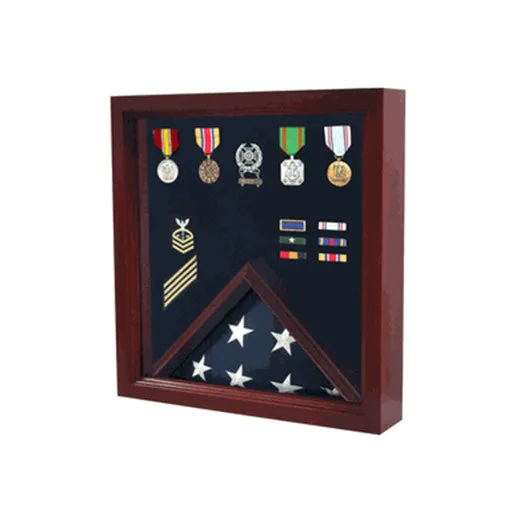 Flag Medal Display Case, Wood Military Flag Medal Shadow Cherry Boxes.