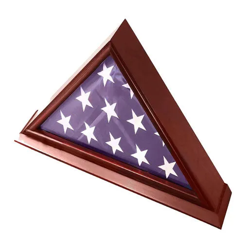 Flags Connections - 5x9 Small Base Burial/Funeral/Veteran Flag Elegant Display Case, Solid Wood, Cherry Finish.