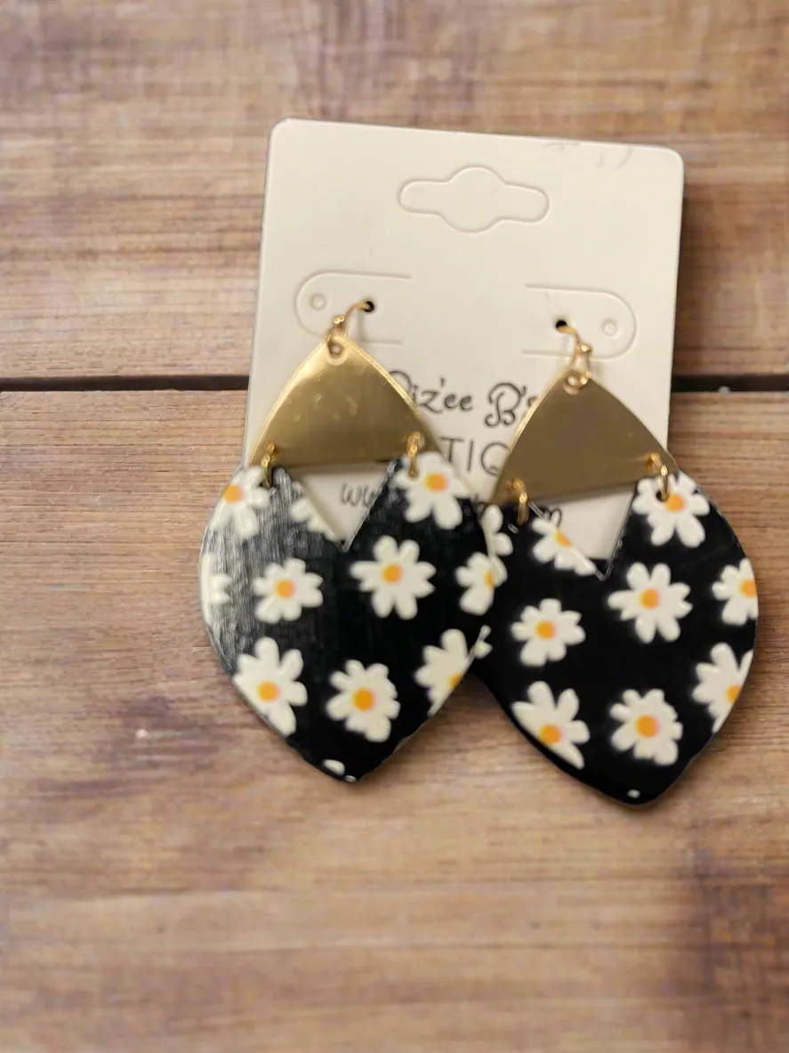 Flower Pattern Wooden Earrings