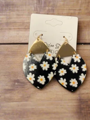 Flower Pattern Wooden Earrings