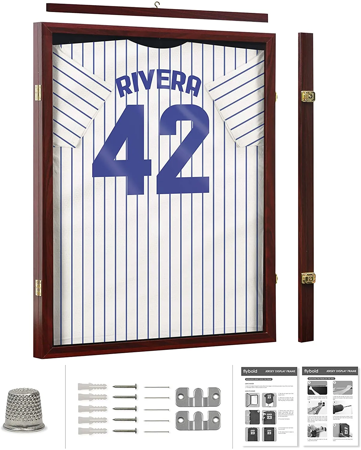 Flybold Jersey Frame Display Case 34.5x26.5x2.75 Inches Mahogany