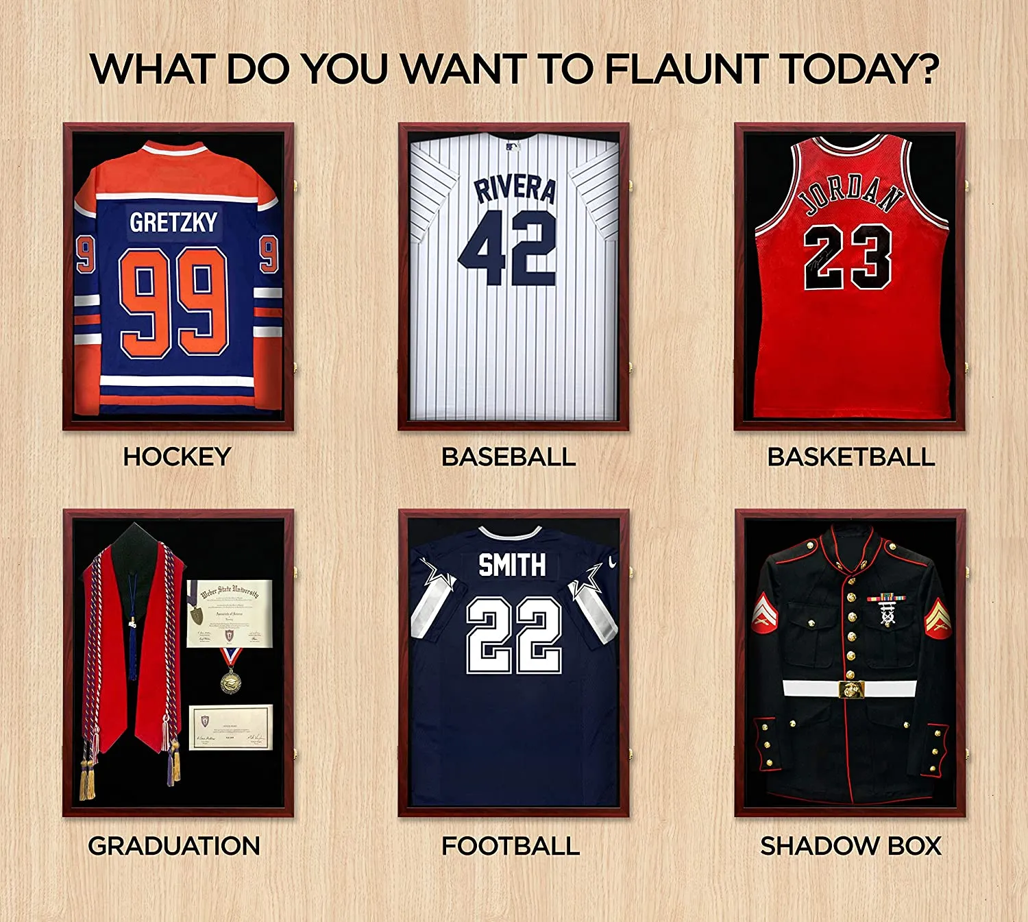 Flybold Jersey Frame Display Case 34.5x26.5x2.75 Inches Mahogany