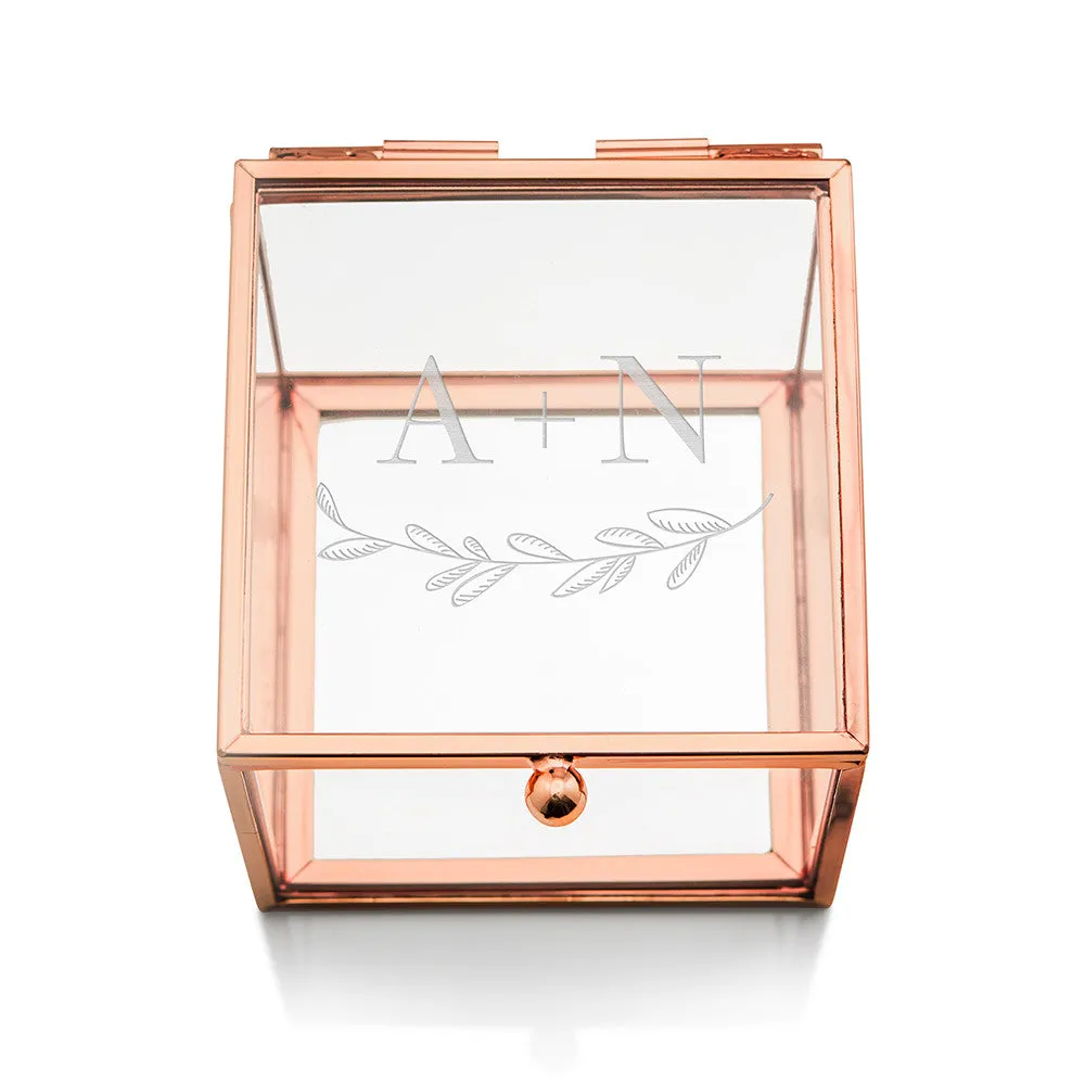 Garland and Initials Personalized Rose Gold and Glass Jewelry Box