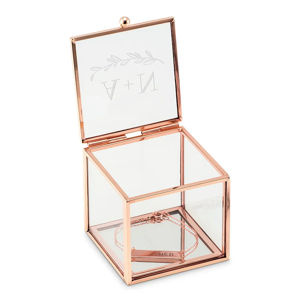 Garland and Initials Personalized Rose Gold and Glass Jewelry Box