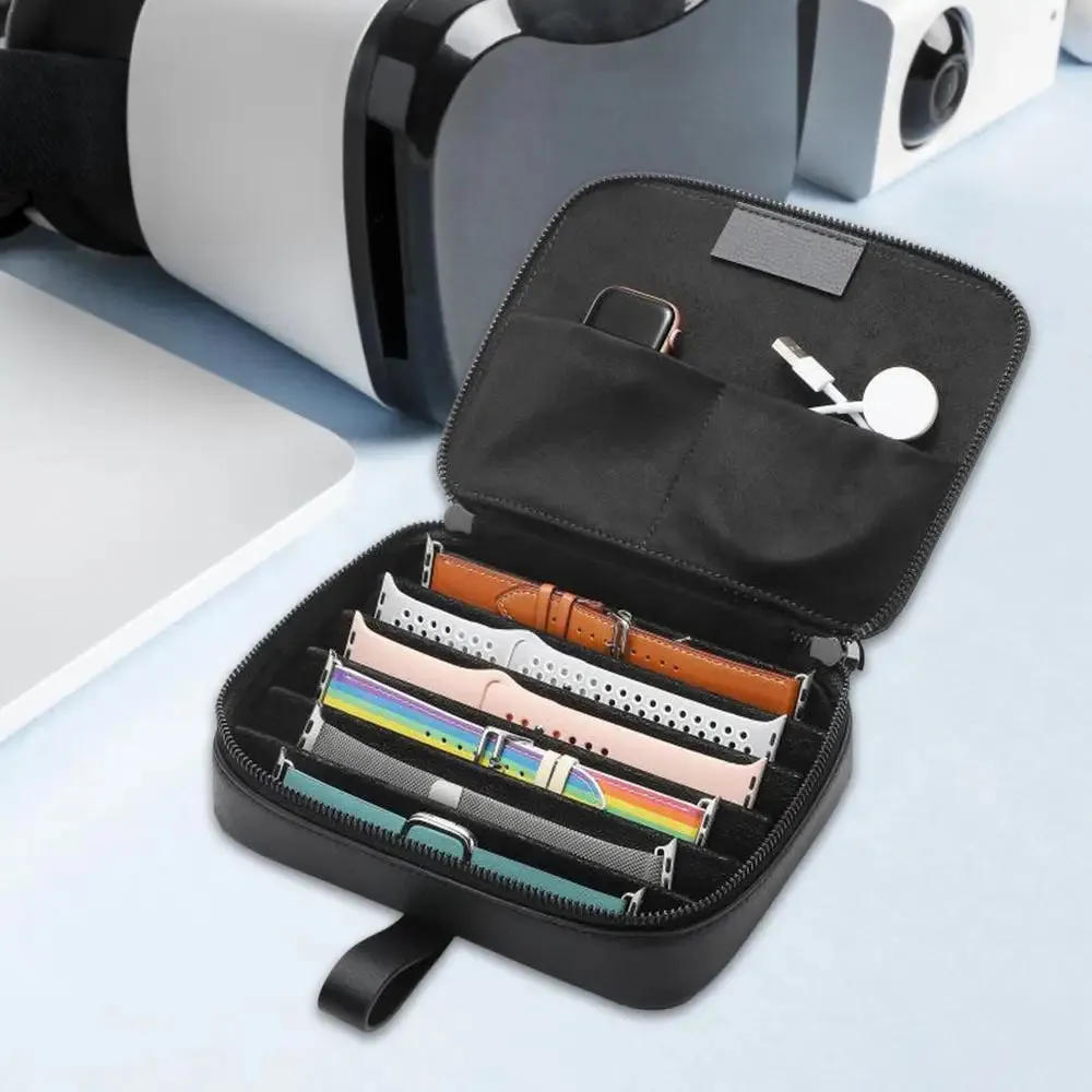Genuine Leather Watch Band Portfolio for Apple Watch, Strap Storage Bag with Durable Fabric