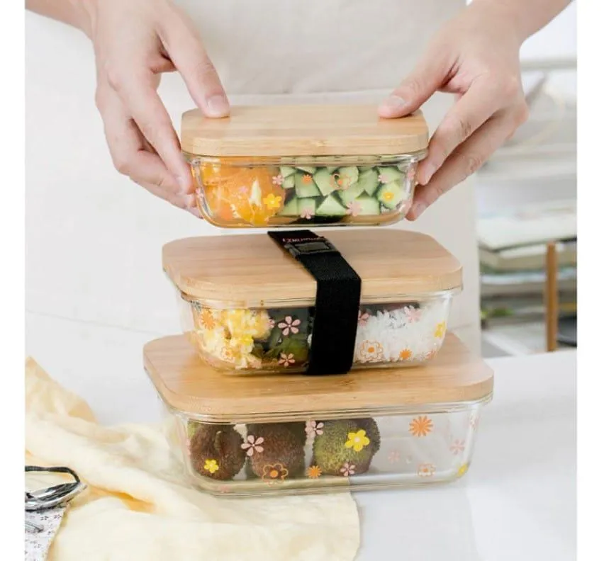 Glass Lunch Box with Bamboo Wood Lid