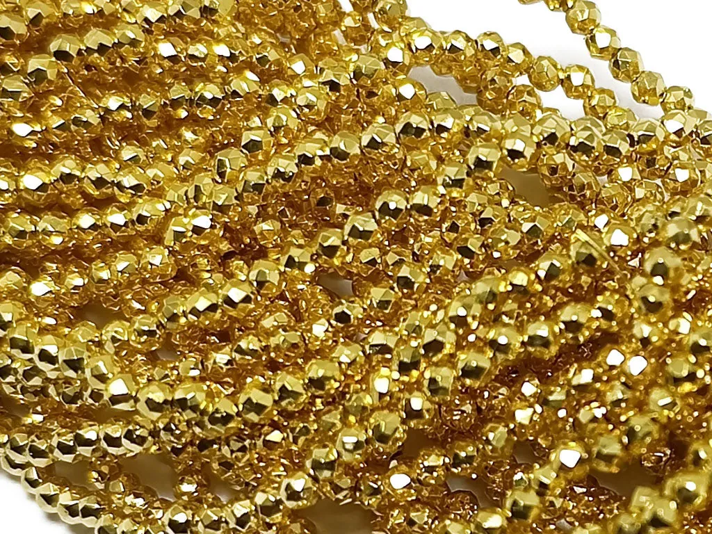 Golden  Metallic Spherical Faceted Glass Crystal Beads