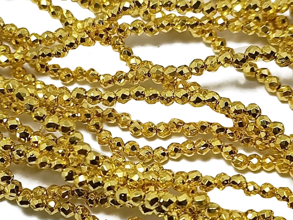 Golden  Metallic Spherical Faceted Glass Crystal Beads