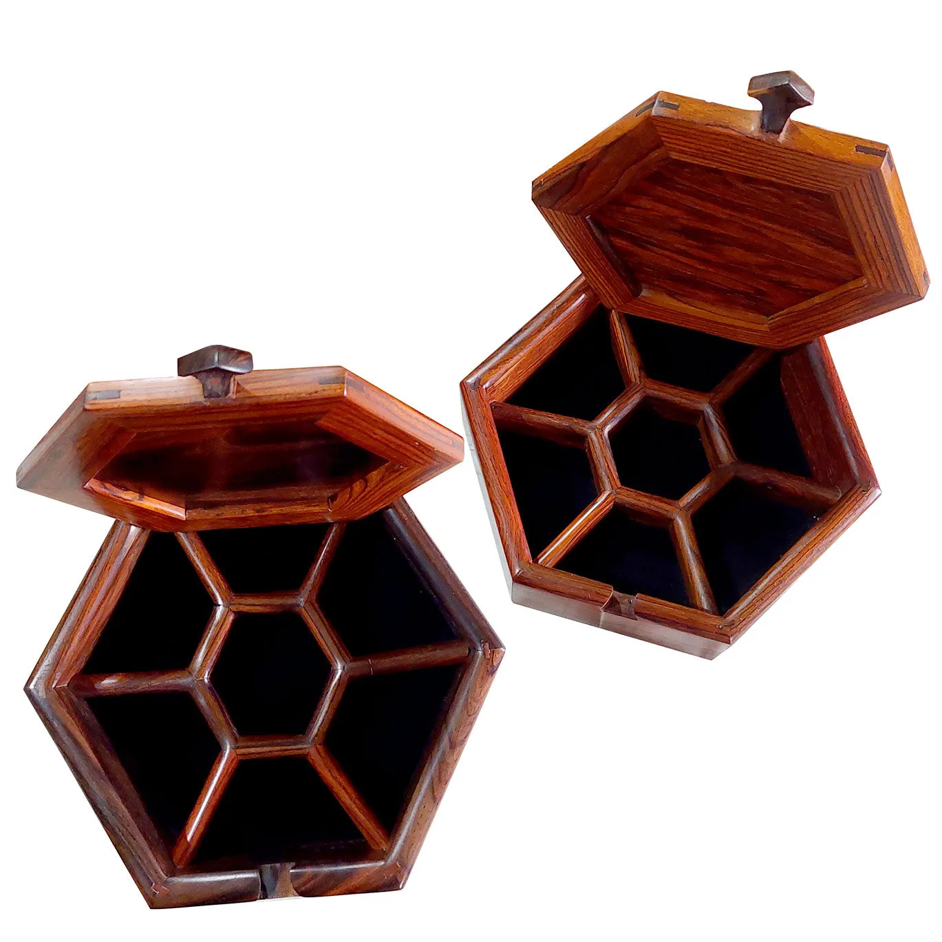 Handcrafted cocobolo wood hexagonal box