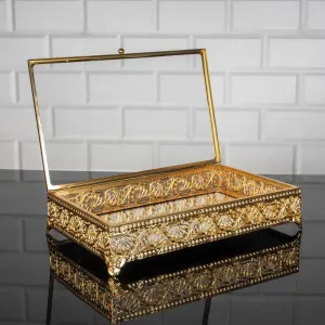 Handmade Fancy Keepsake Boxes, Metal Display Cases, Gold, 11.8"