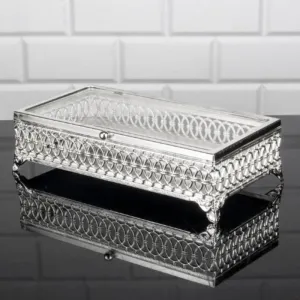 Handmade Metal Display Cases with Clear Acrylic Lid, Silver, 9.4"