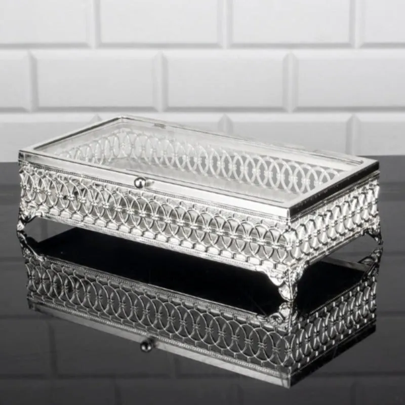 Handmade Metal Display Cases with Clear Acrylic Lid, Silver, 9.4"