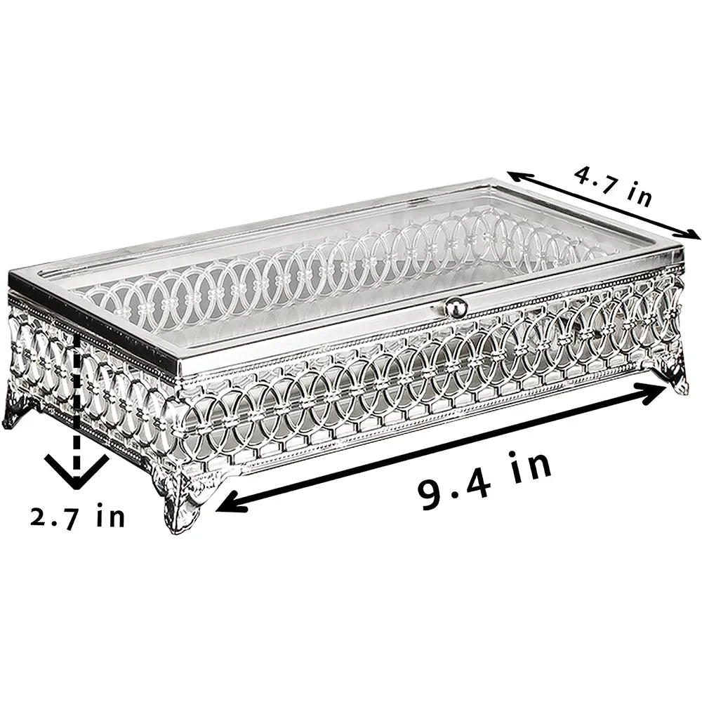 Handmade Metal Display Cases with Clear Acrylic Lid, Silver, 9.4"