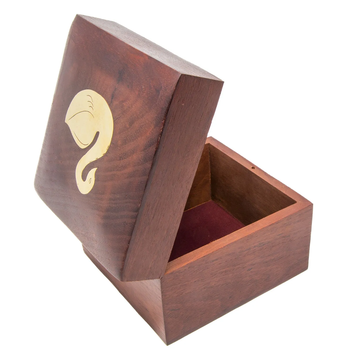 Handmade Wood Square Box Carved By Traditional Artisans Of India- Wood Box Storage-Square Wood Box For Trinkets-Swan Charm,4.5 Inch