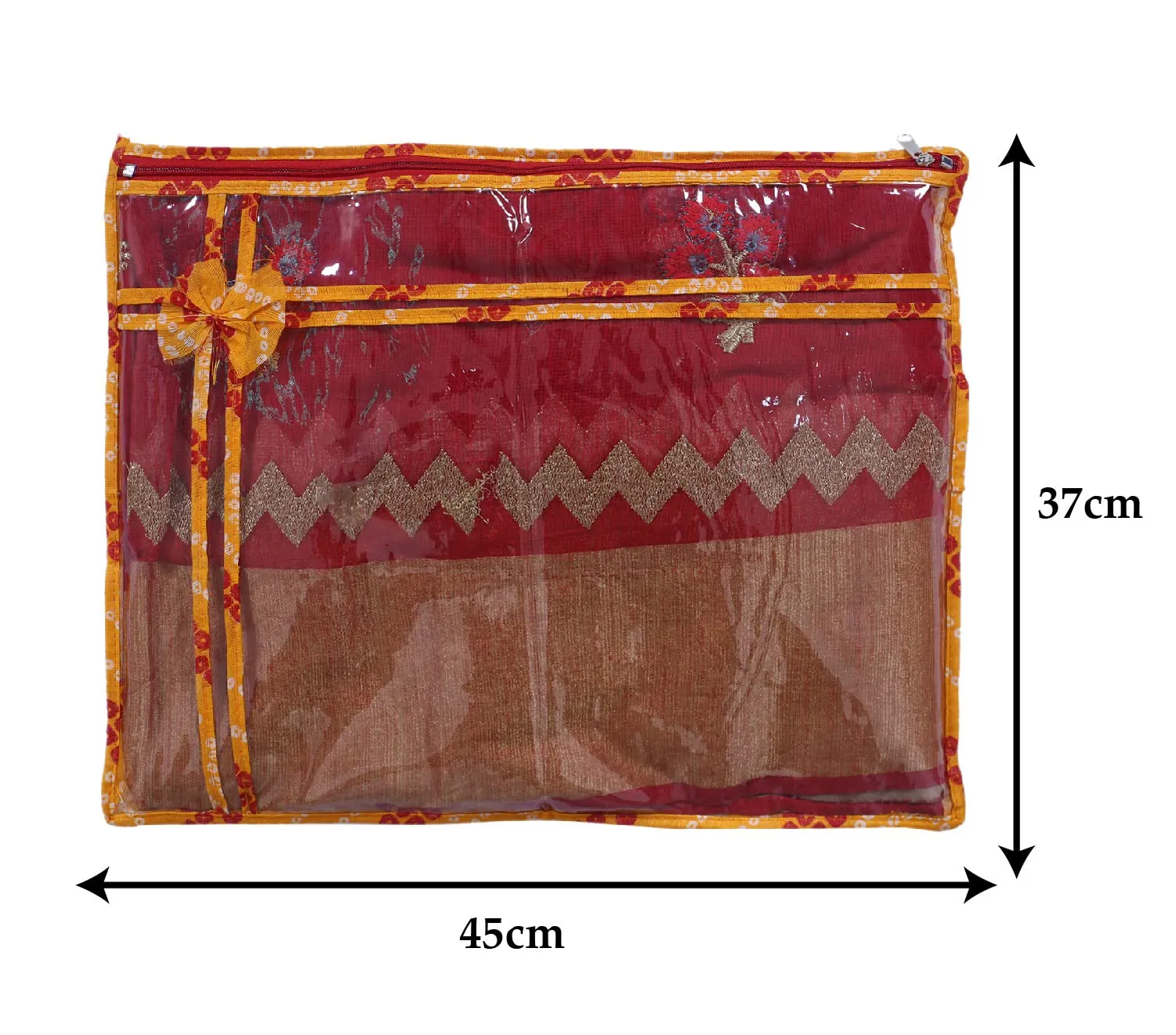Heart Home Bandhani Print PVC Foldable Single Saree Cover|Clothes Storage For Saree, Lehenga, Suit With Transparent Pack of 6 (Yellow)