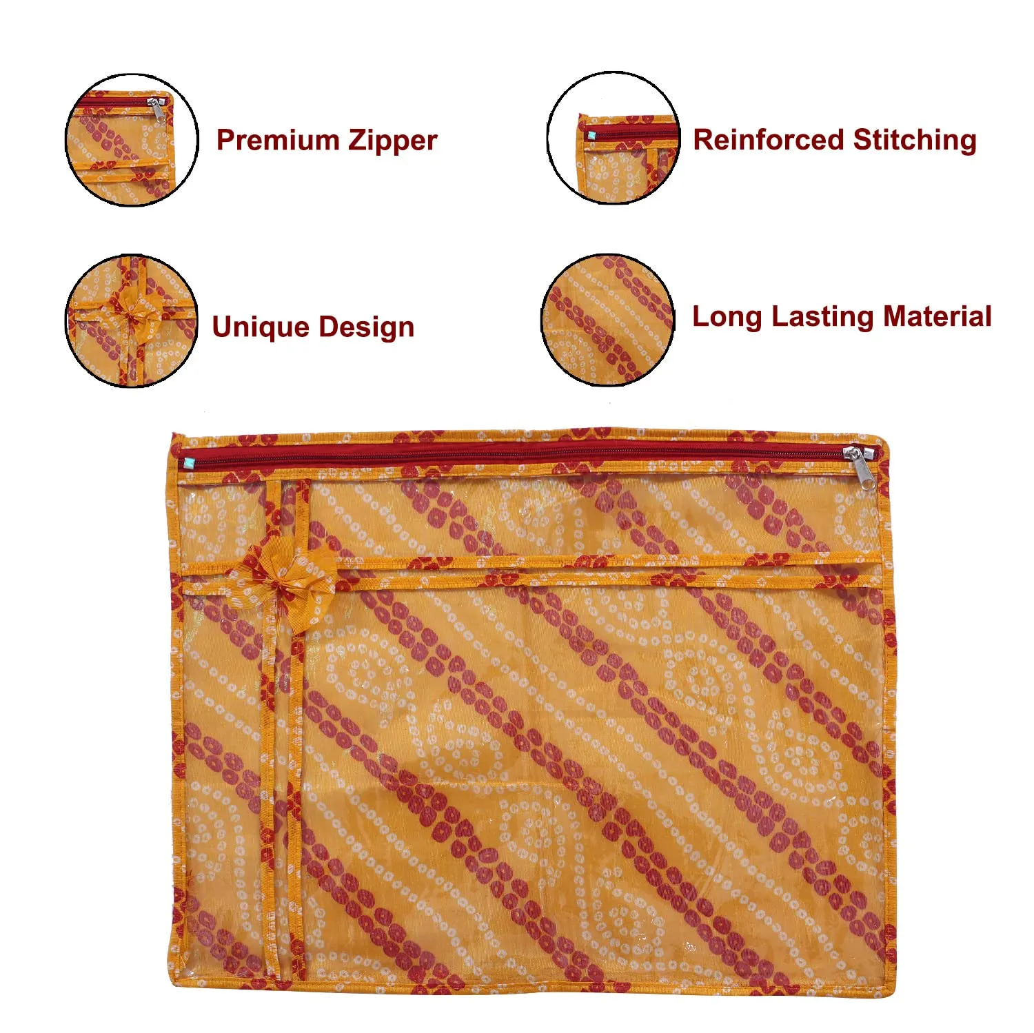 Heart Home Bandhani Print PVC Foldable Single Saree Cover|Clothes Storage For Saree, Lehenga, Suit With Transparent Pack of 6 (Yellow)