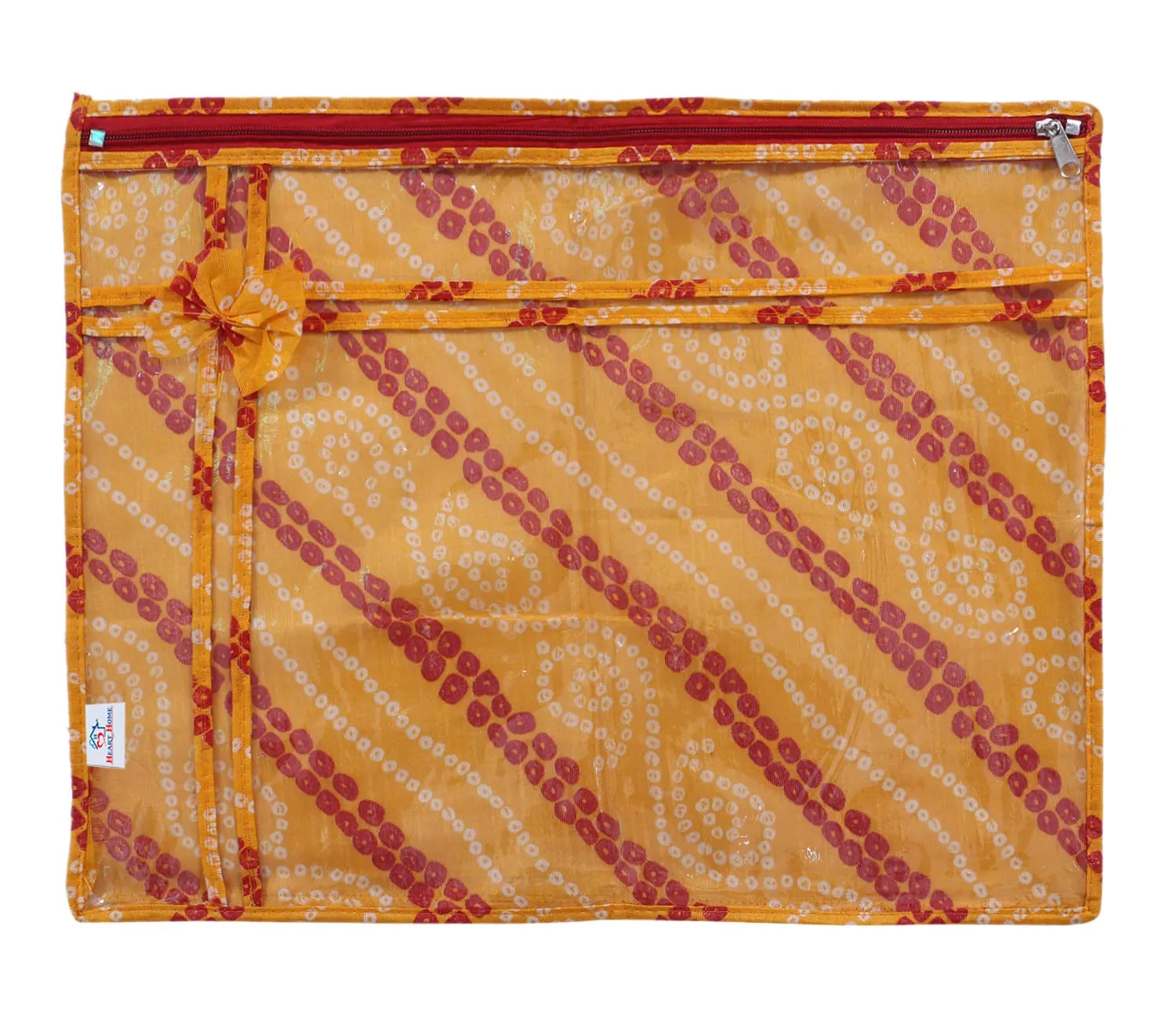 Heart Home Bandhani Print PVC Foldable Single Saree Cover|Clothes Storage For Saree, Lehenga, Suit With Transparent Pack of 6 (Yellow)