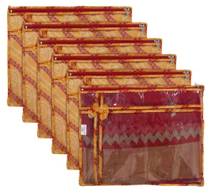 Heart Home Bandhani Print PVC Foldable Single Saree Cover|Clothes Storage For Saree, Lehenga, Suit With Transparent Pack of 6 (Yellow)