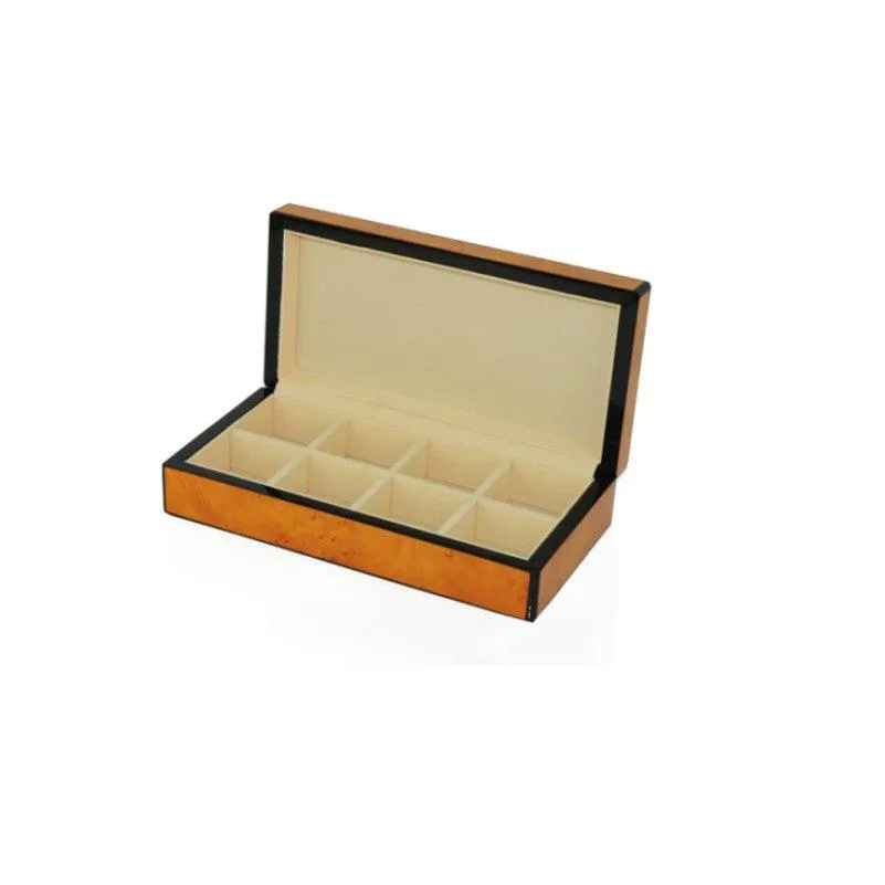 High Gloss Burl Wooden Cufflinks Box for 8 Pairs Storage