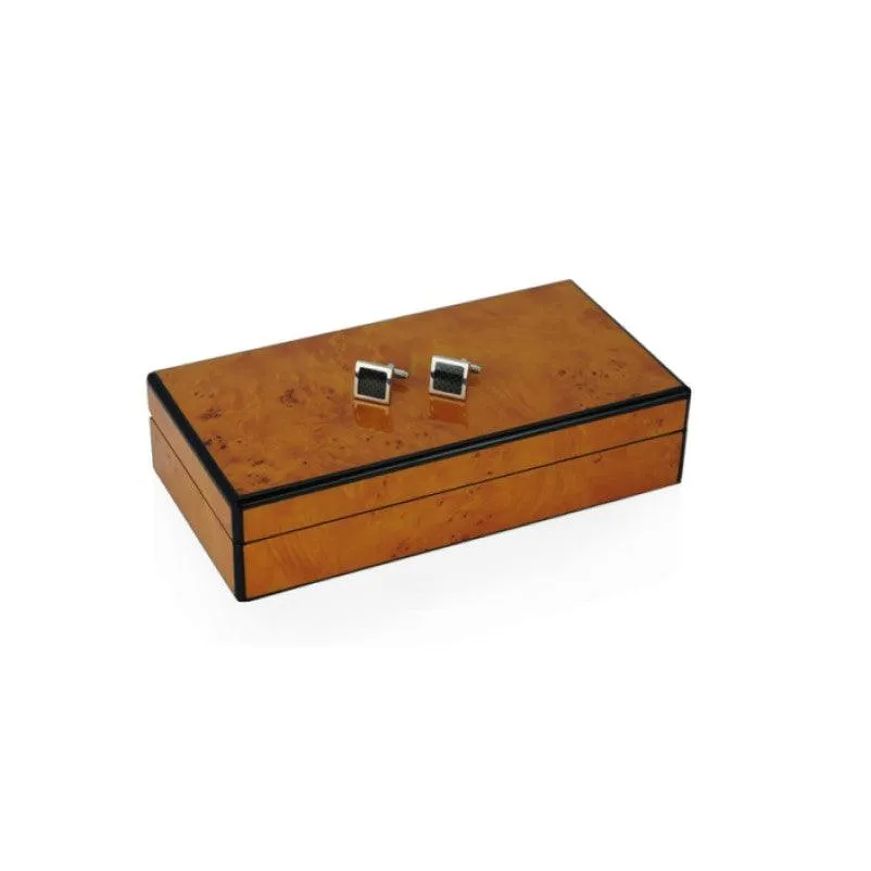 High Gloss Burl Wooden Cufflinks Box for 8 Pairs Storage