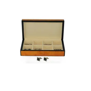 High Gloss Burl Wooden Cufflinks Box for 8 Pairs Storage