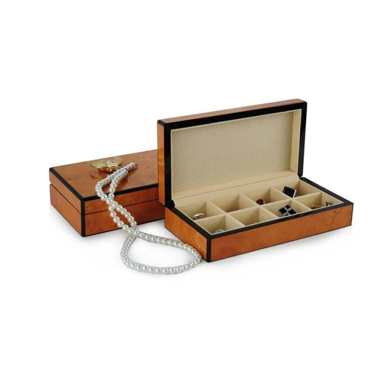 High Gloss Burl Wooden Cufflinks Box for 8 Pairs Storage