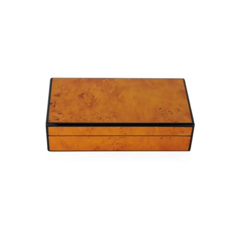 High Gloss Burl Wooden Cufflinks Box for 8 Pairs Storage