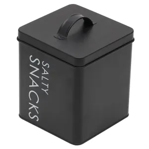Home Basics Tin Canister, Salty Snacks, Large, Black, 5.5.x5.5x6.5 Inches