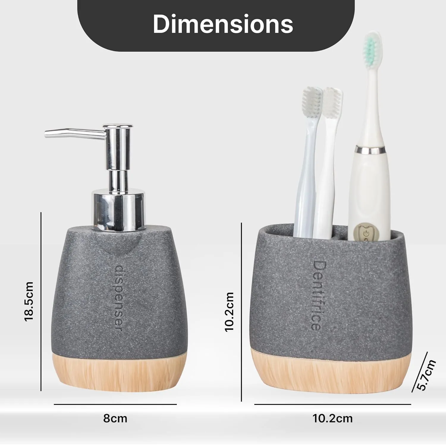 Homestic Premium 2-Piece Bathroom Accessories Set | Tooth Brush Holder | Liquid Soap Dispenser (250ml) | Moisture Resistant | Scratch Proof | Grey-Natural