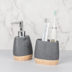 Homestic Premium 2-Piece Bathroom Accessories Set | Tooth Brush Holder | Liquid Soap Dispenser (250ml) | Moisture Resistant | Scratch Proof | Grey-Natural