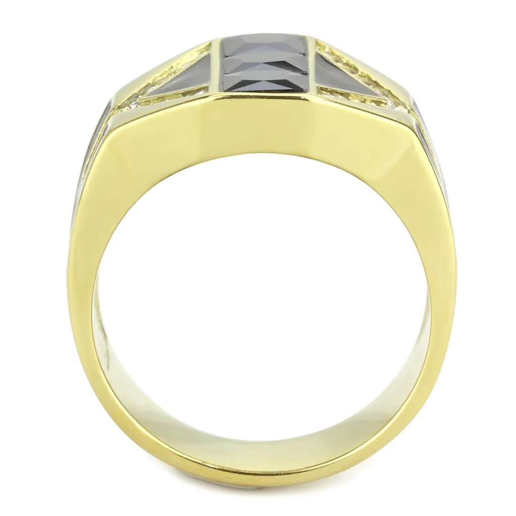 IP Gold(Ion Plating) Stainless Steel Ring with AAA Grade CZ in Black Diamond for Women Style TK3721