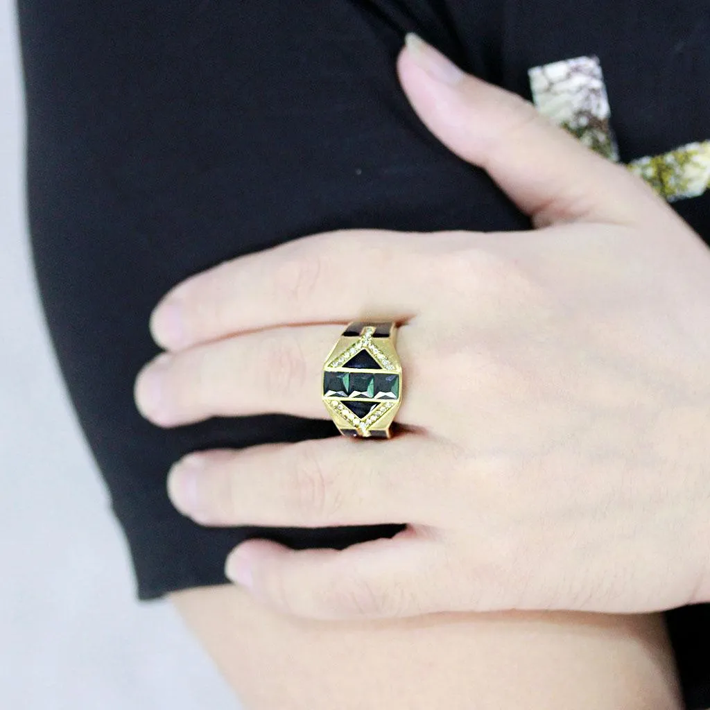 IP Gold(Ion Plating) Stainless Steel Ring with AAA Grade CZ in Black Diamond for Women Style TK3721