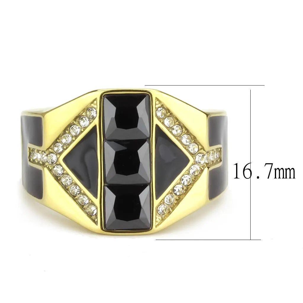 IP Gold(Ion Plating) Stainless Steel Ring with AAA Grade CZ in Black Diamond for Women Style TK3721