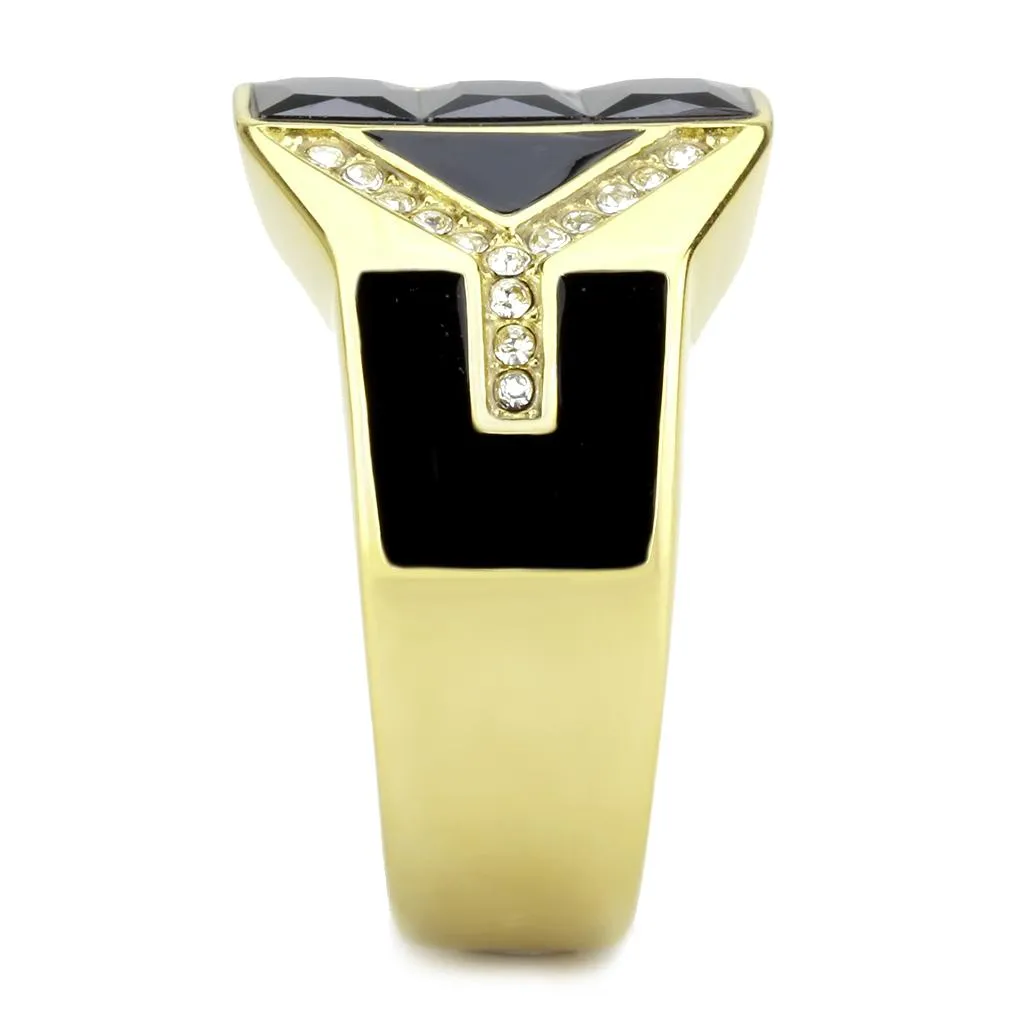 IP Gold(Ion Plating) Stainless Steel Ring with AAA Grade CZ in Black Diamond for Women Style TK3721