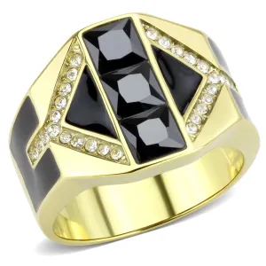 IP Gold(Ion Plating) Stainless Steel Ring with AAA Grade CZ in Black Diamond for Women Style TK3721