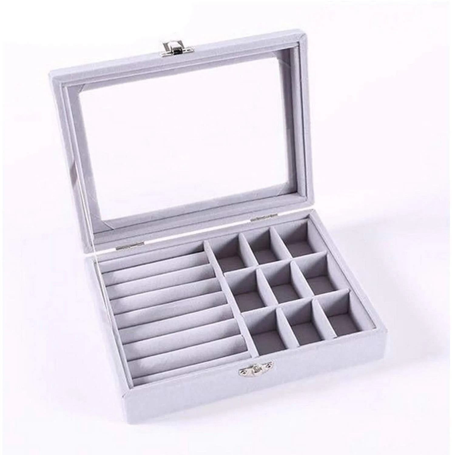 KriShyam® Lid Jewelry Box Organizer with LockWomen Jewellery Storage Packaging(9 Rows Earring Ring Case 9Grid) Jewelry Storage Box for Girls/women (2 in 1)