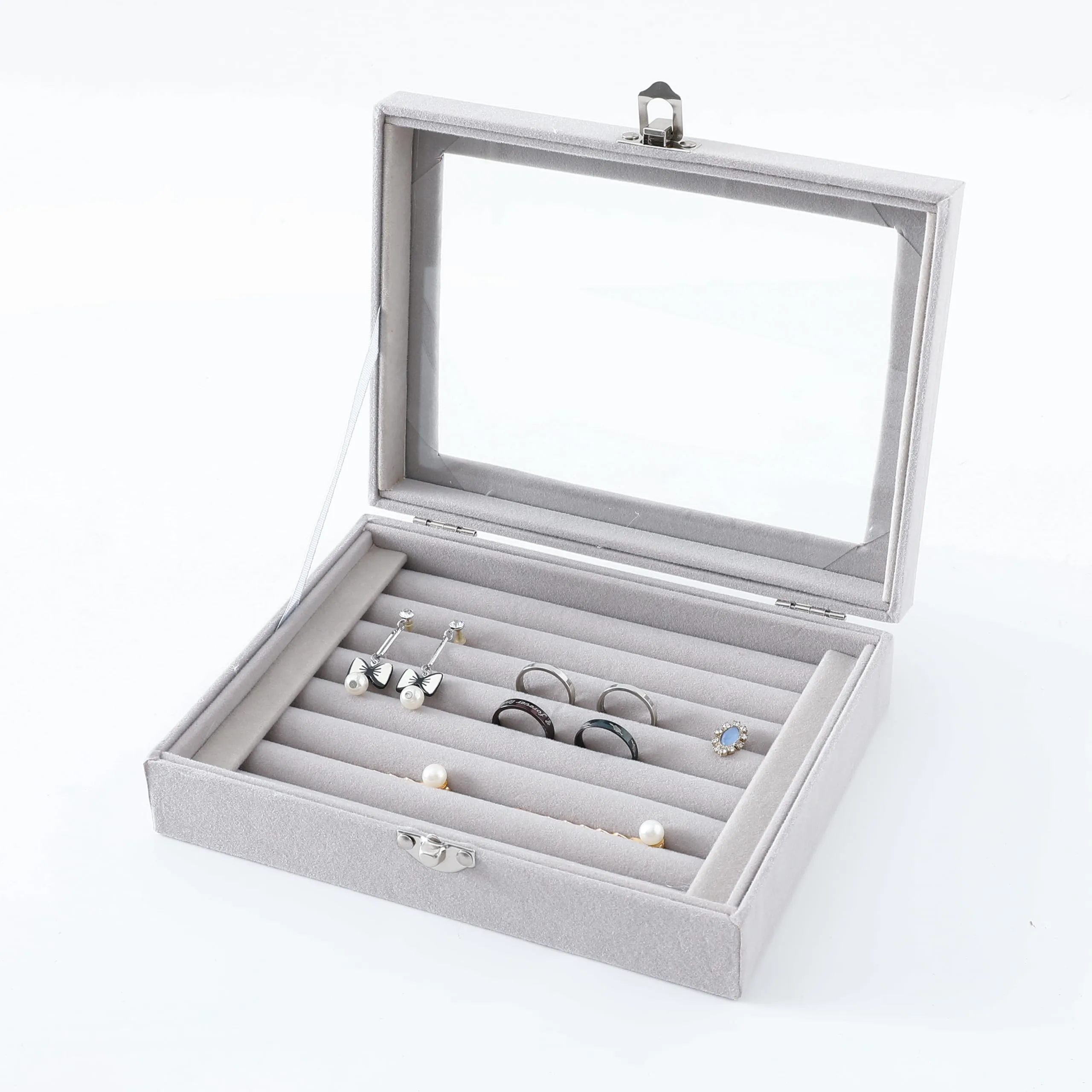 Kuber Industries Pack of 4 Velvet Jewelry Box Organizer | Jewelry Storage Box | Jewelry Organizer | Showcase Holder Dresser Organizer for Earring Necklace Bracelet Ring | YXX-017 | Grey