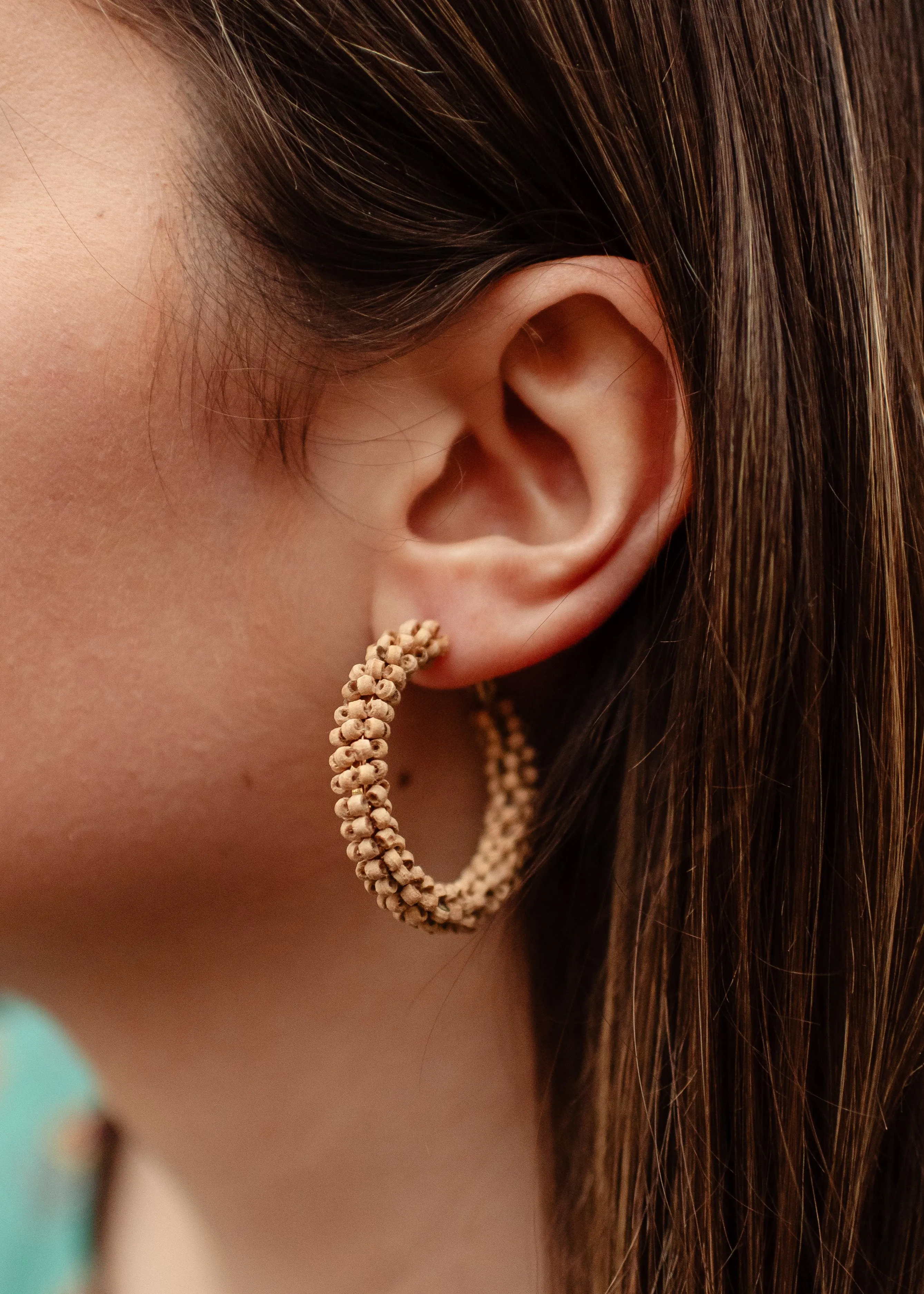 Kuteer Wood Bead Hoop Earrings