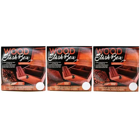 Large Wood Stash Box with Rolling Tray - 3 Pieces Per Retail Ready Display 25724