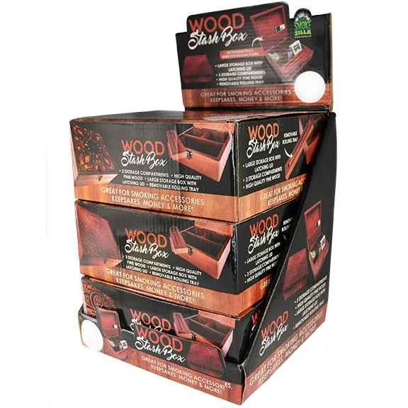 Large Wood Stash Box with Rolling Tray - 3 Pieces Per Retail Ready Display 25724