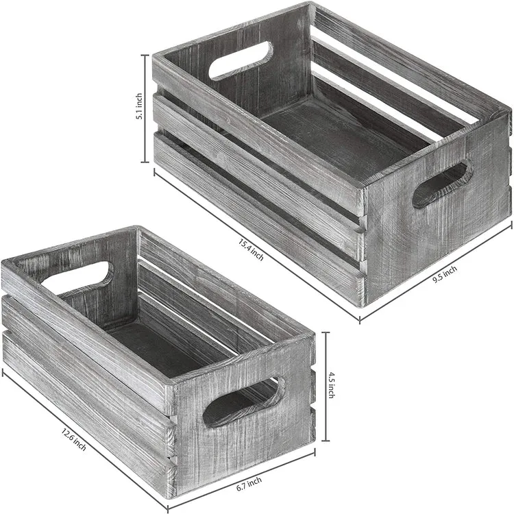Light Gray Wood Nesting , Storage Crate Boxes with Handles, Set of 2