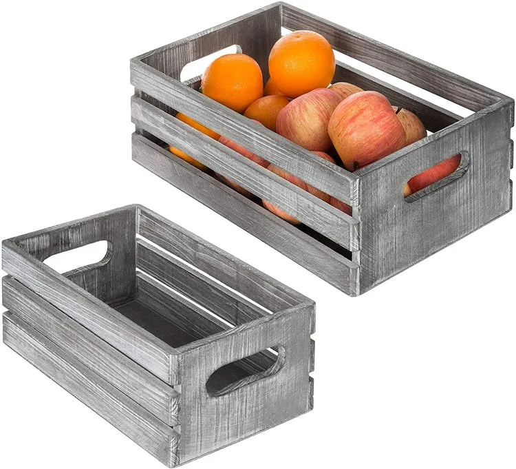Light Gray Wood Nesting , Storage Crate Boxes with Handles, Set of 2