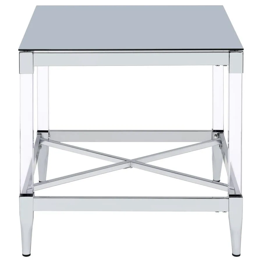 Lindley Square End Table with Acrylic Legs and Tempered Mirror Top Chrome