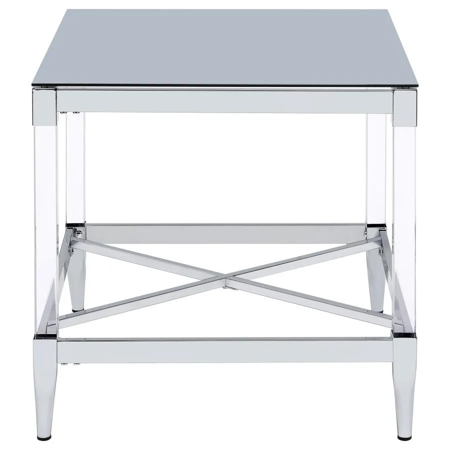 Lindley Square End Table with Acrylic Legs and Tempered Mirror Top Chrome