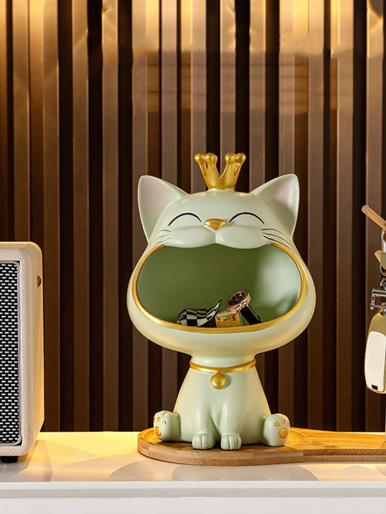 Lucky Cat Statue Sculpture Miniature Figurine Sundries Storage Box