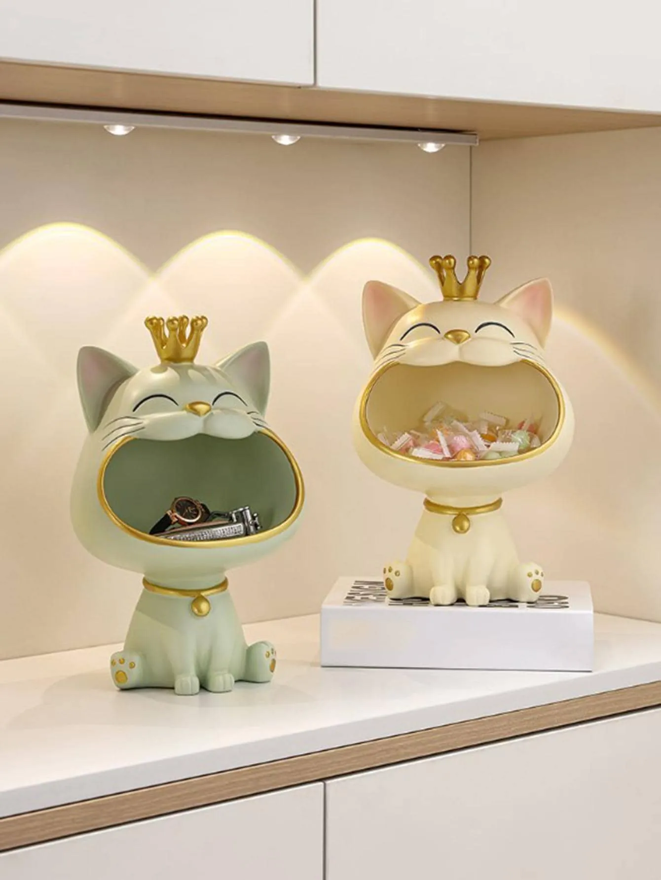 Lucky Cat Statue Sculpture Miniature Figurine Sundries Storage Box