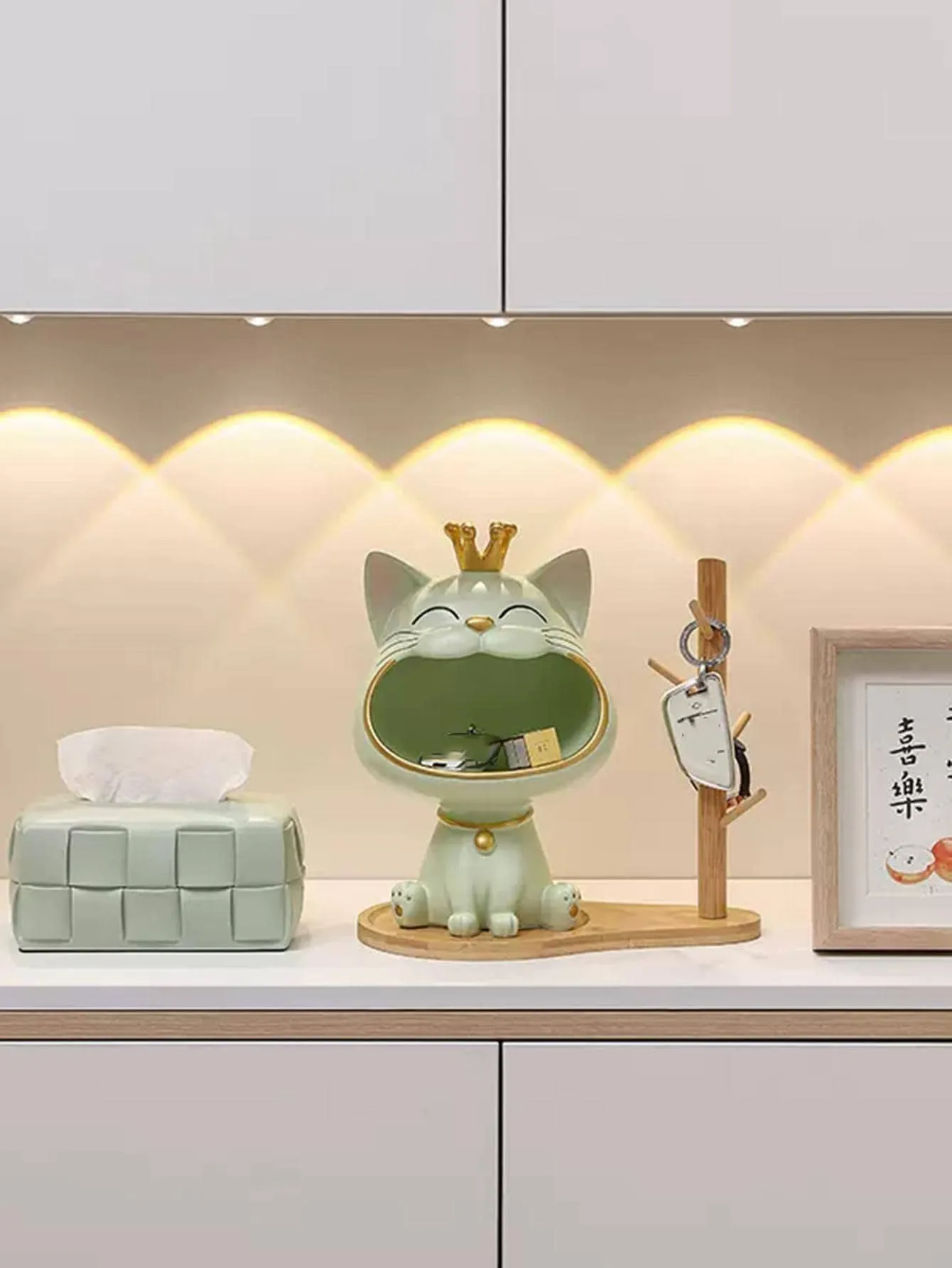 Lucky Cat Statue Sculpture Miniature Figurine Sundries Storage Box